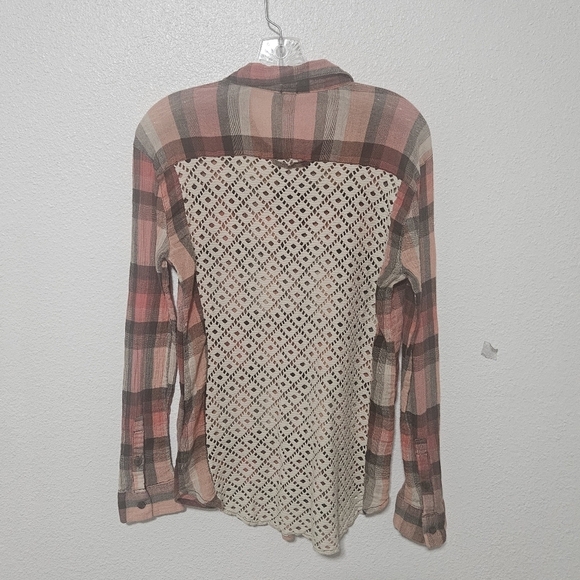 Free People plaid top with open knit back size small - Picture 9 of 14